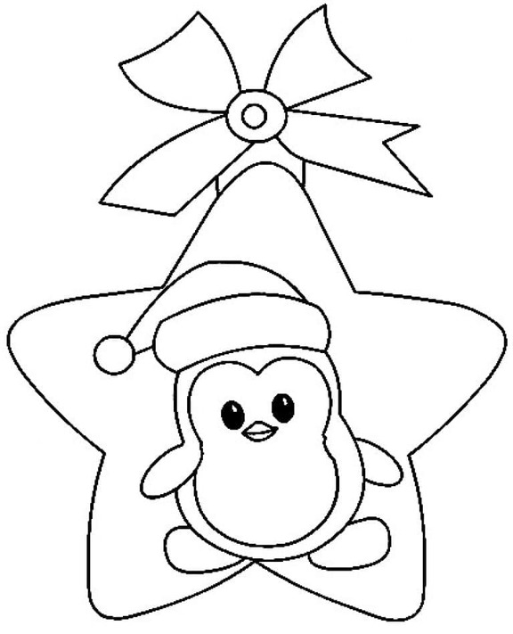 Desenhos de Estrela de Natal com pinguim para colorir