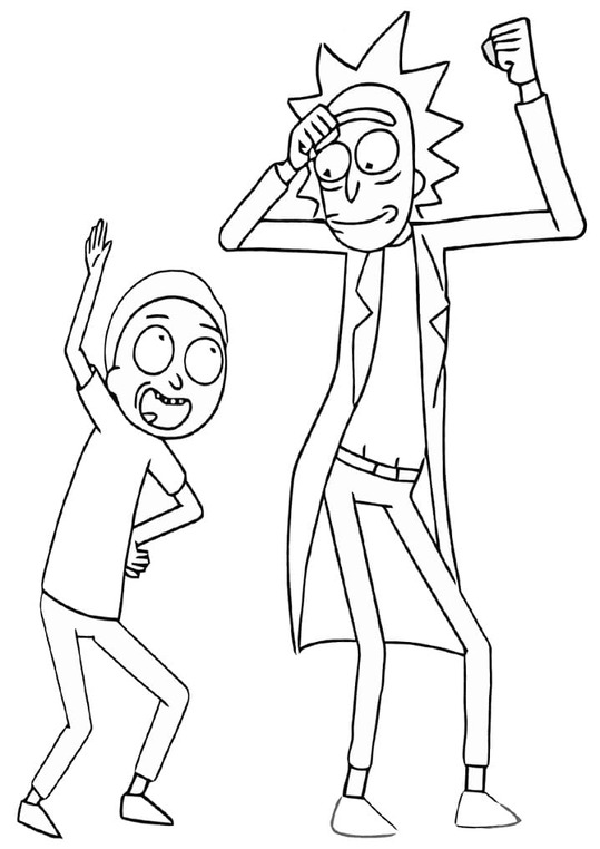 Desenhos de Rick e Morty felizes para colorir