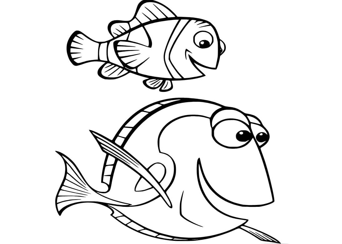 Desenhos de Desenhe Marlin e Dory nadando para colorir