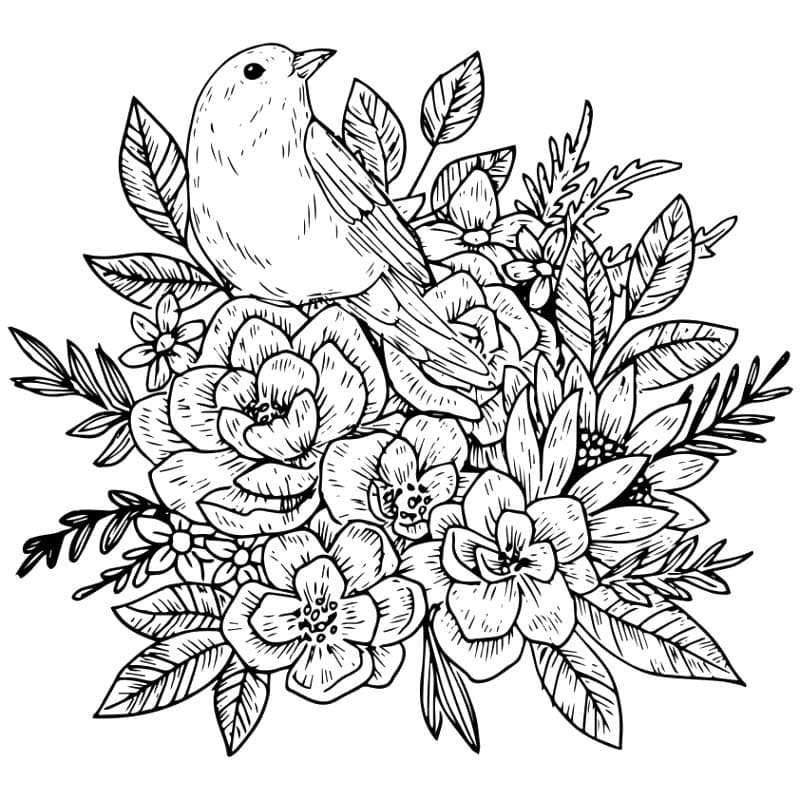 Desenhos de Desenhe Passarinhos e flores para colorir