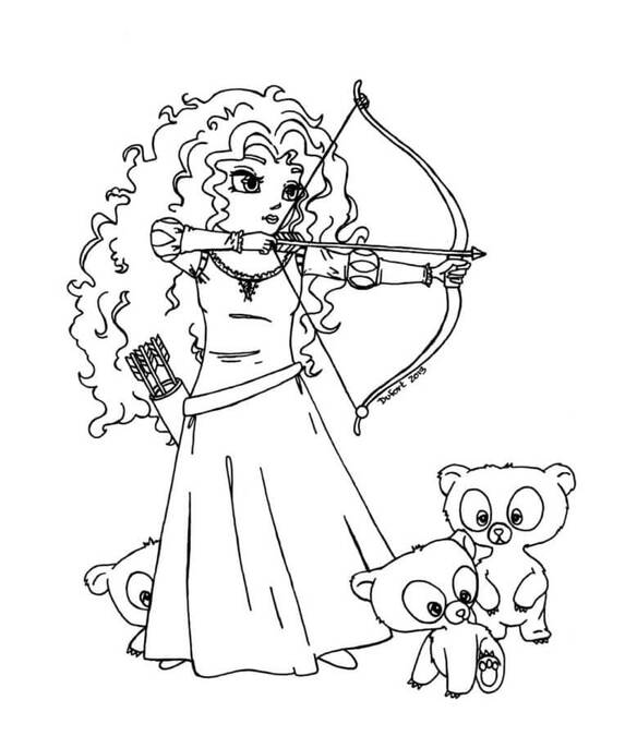 Desenhos de Merida Archery com três animais para colorir