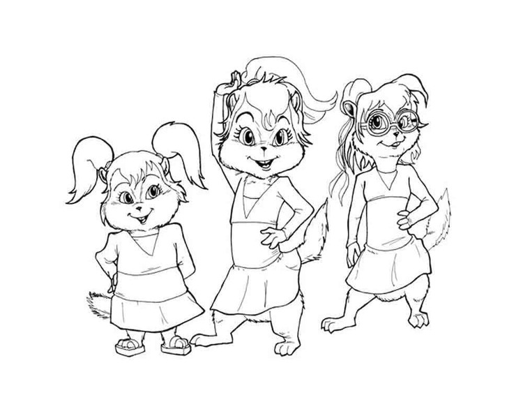 Desenhe chipettes de alvin e os esquilos para colorir