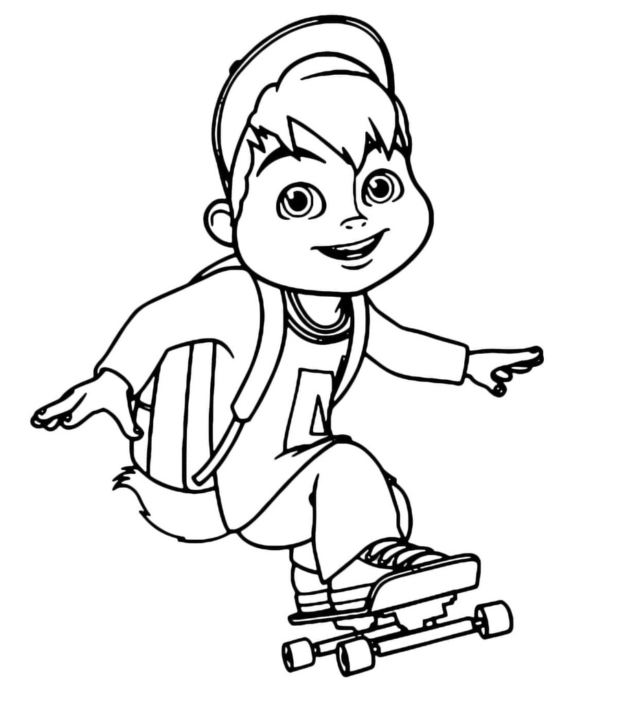 Desenhos de Desenhe o Alvin no skate para colorir