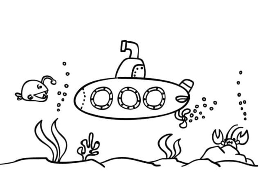 Desenhos de Desenhe um submarino sob o oceano para colorir