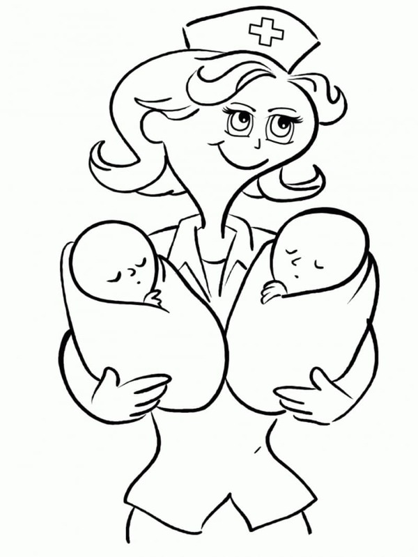 Desenhar Enfermeira e bebês para colorir