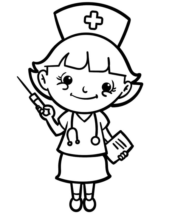 Desenhos de Desenhar Enfermeira fofa feliz para colorir