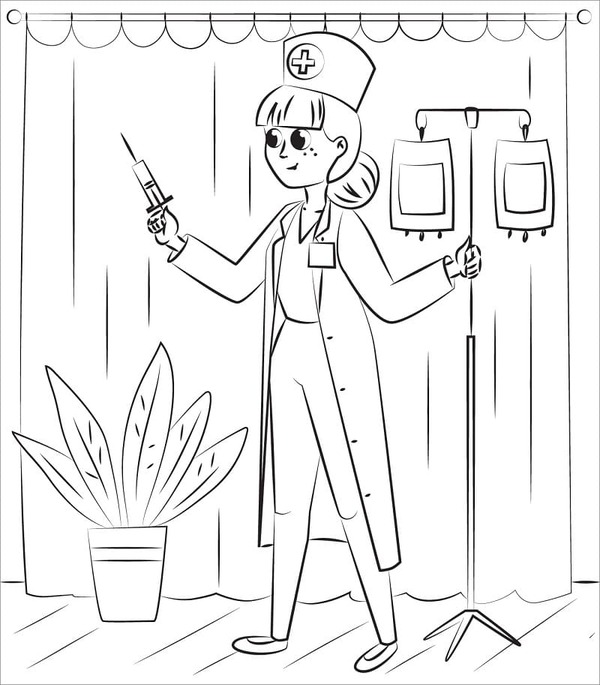 Desenhe enfermeira adorável para colorir