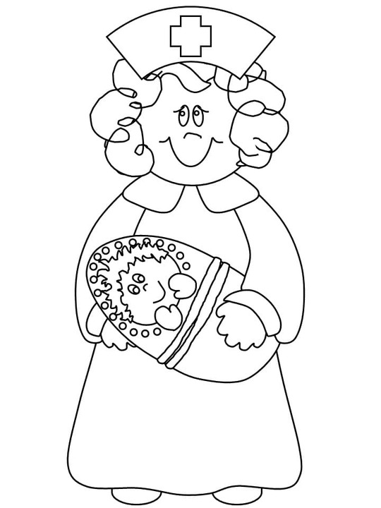 Desenhos de Desenhe enfermeira e bebê para colorir