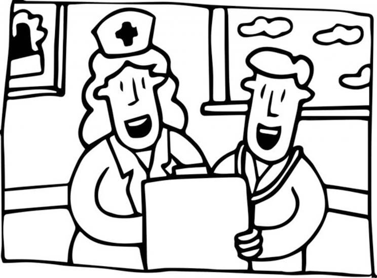 Desenhos de Desenhe enfermeira e médico felizes para colorir