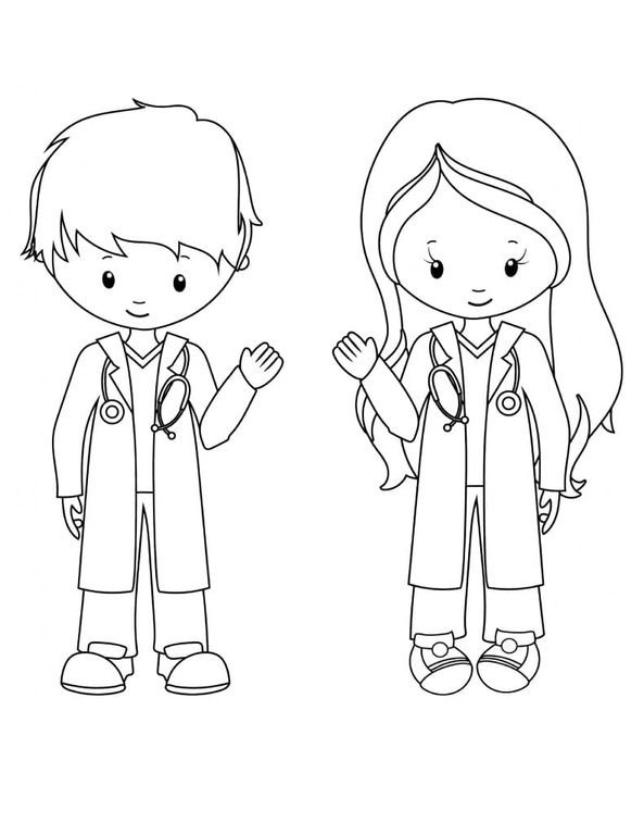 Desenhos de Desenhe enfermeira e um médico fofos para colorir