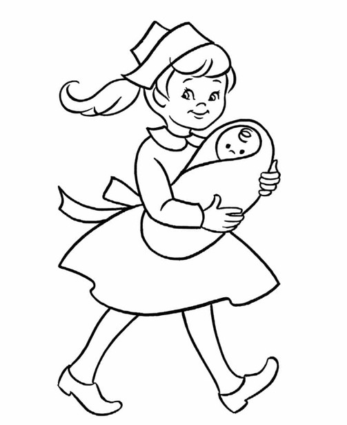 Desenhos de Desenhe enfermeira fofa e bebê para colorir