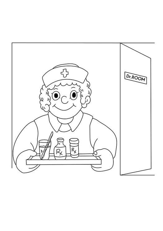 Desenhe feliz enfermeira para colorir