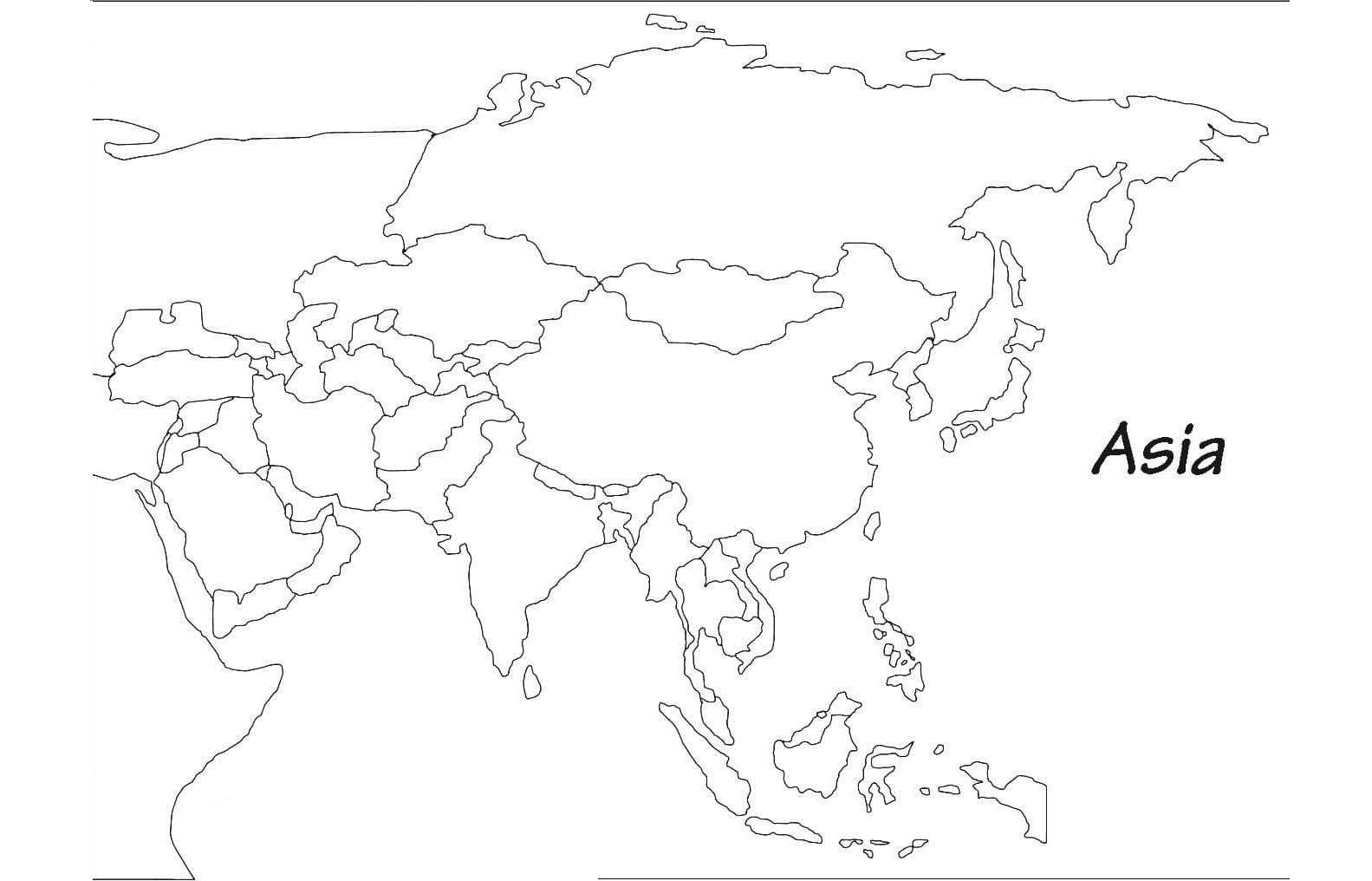 Desenhos de Esboço do mapa da Ásia para colorir