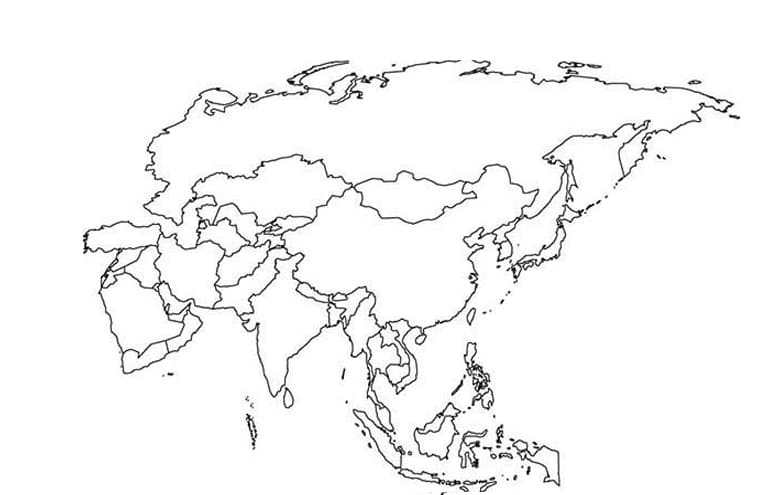 Desenhos de Imagem de contorno do mapa da Ásia para colorir