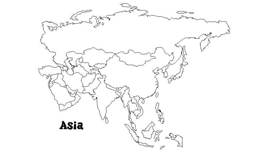 Desenhos de Imagem de mapa da Ásia em branco para colorir