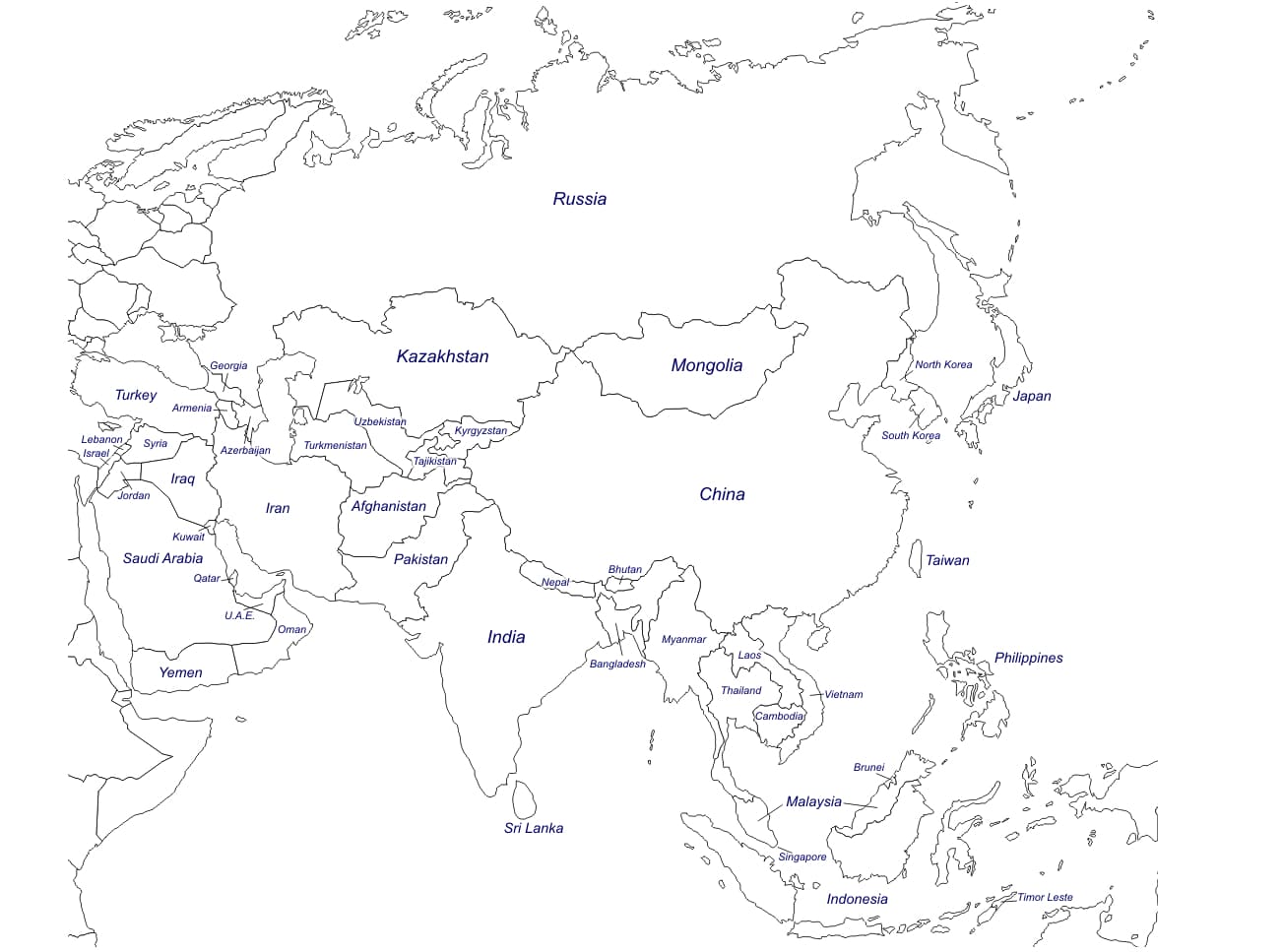 Desenhos de Mapa da Ásia HD para colorir