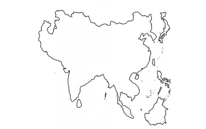 Desenhos de Mapa da Ásia em branco para colorir