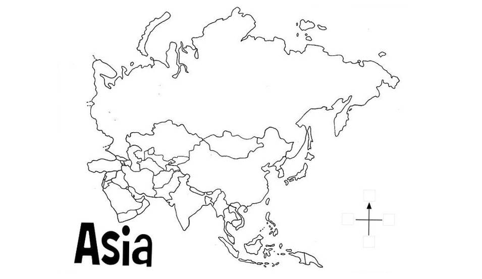 Desenhos de Mapa da Ásia para estudantes para colorir