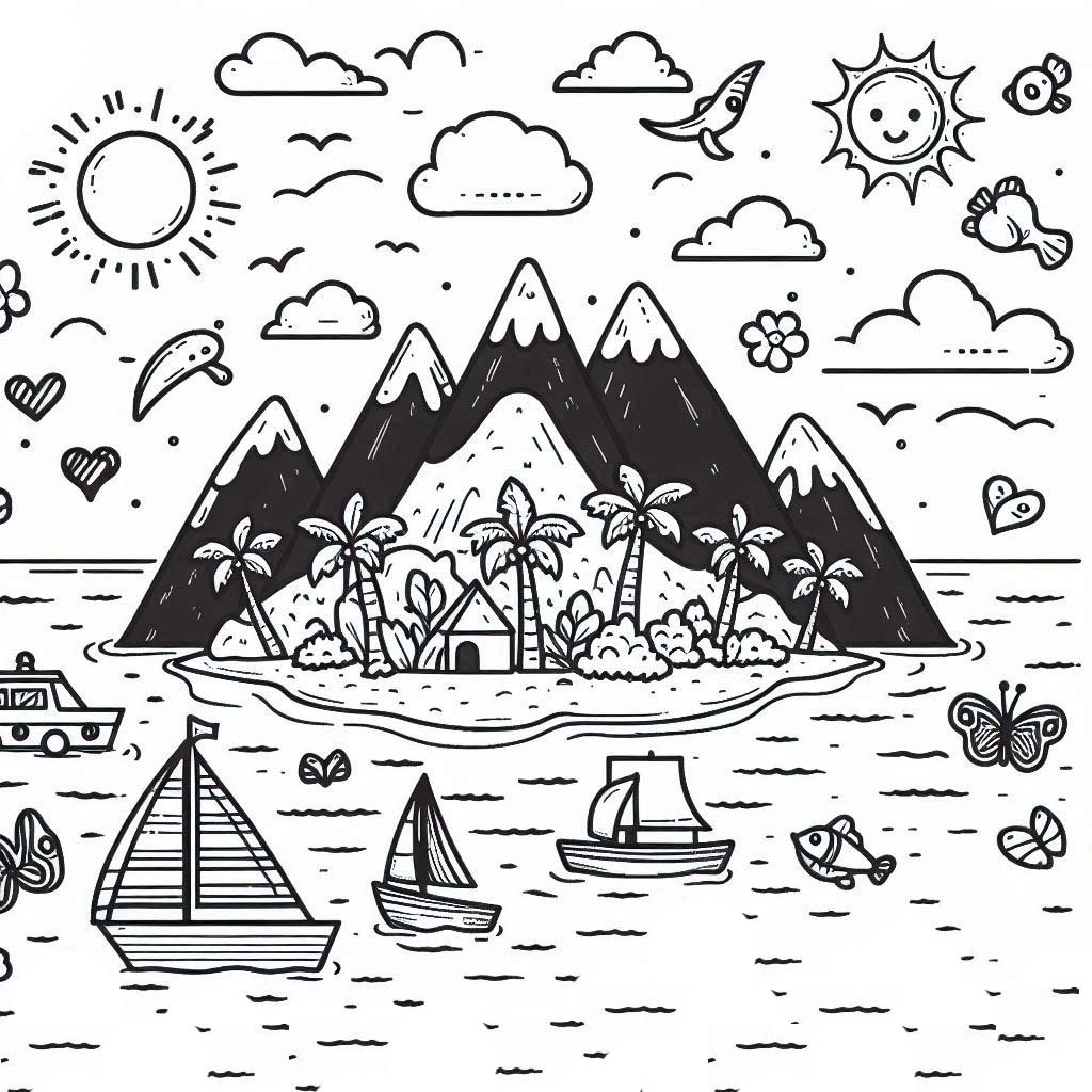 Desenhos de Desenhe Ilha bem básico para colorir