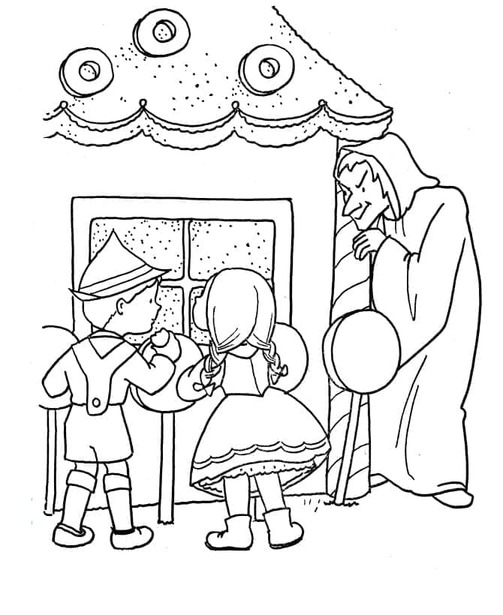 Desenhos de Desenhe João Maria e a bruxa para colorir