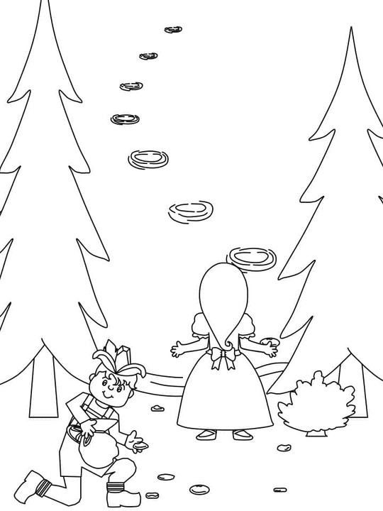 Desenhos de Desenhe João e Maria na floresta para colorir