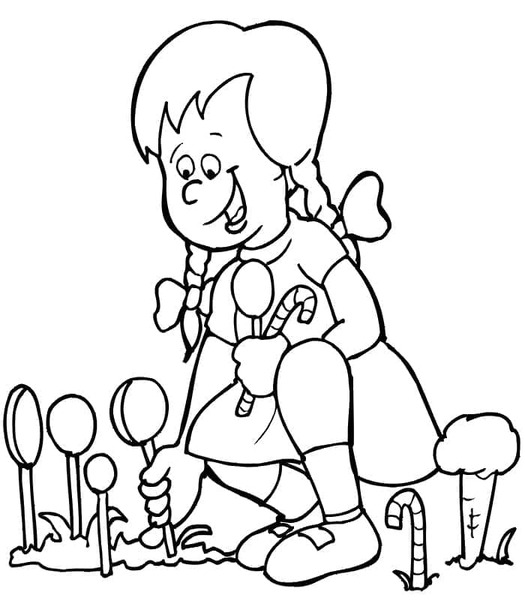 Desenhos de Desenhe Maria com doces para colorir