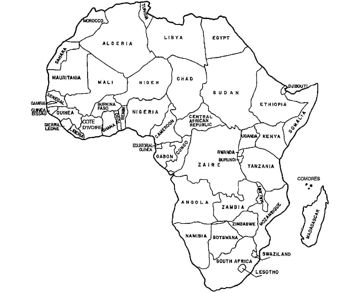 Desenhos de Mapa da África HD para colorir