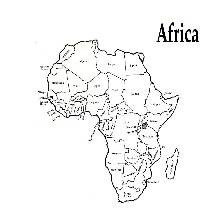 Desenhos de Mapa da África para crianças para colorir
