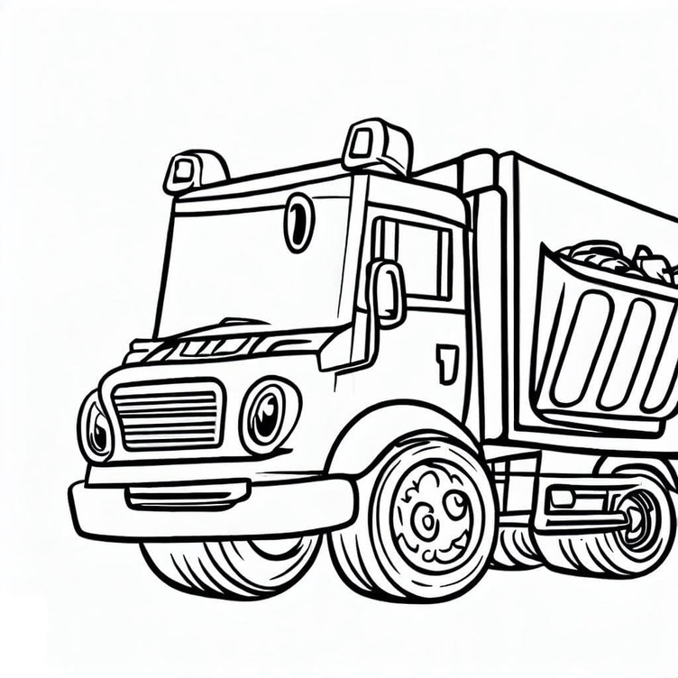 Desenhos de Um caminhão de lixo de desenho animado para colorir