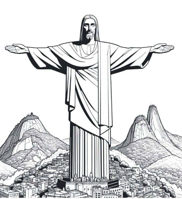 Desenhos de Cristo Redentor básico para colorir