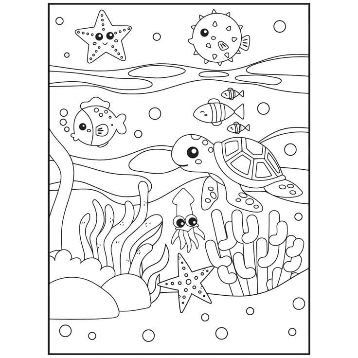 Desenhos de Desenhar Fundo do Mar fácil em crianças para colorir