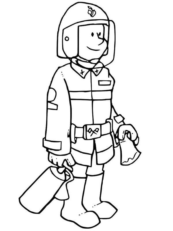 Desenhos de Desenho Bombeiro simples em crianças para colorir