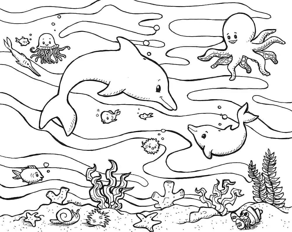 Desenhos de Fundo do Mar em crianças para colorir