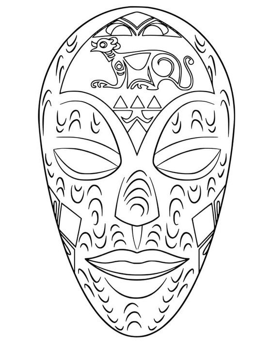Desenhos de Máscaras áfricanas básico para colorir
