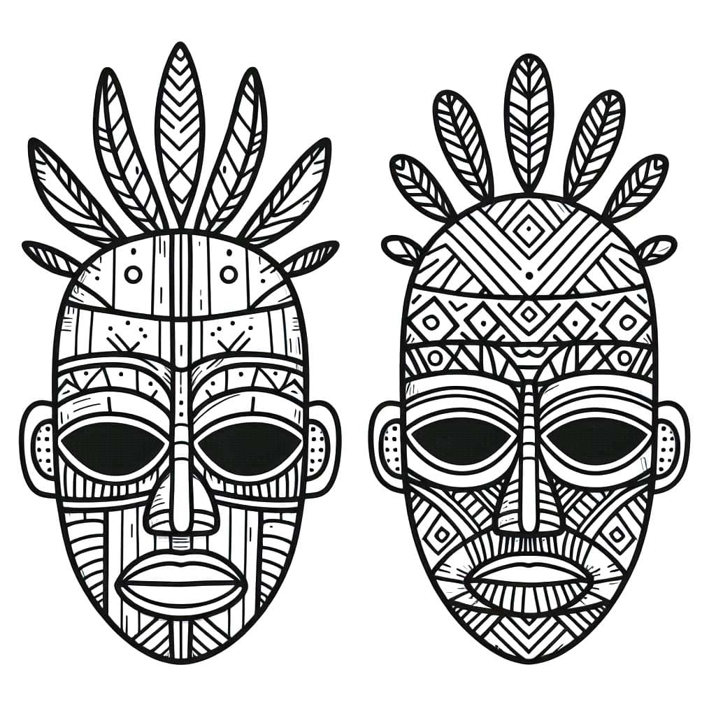 Desenhos de Máscaras áfricanas imprimível para crianças para colorir
