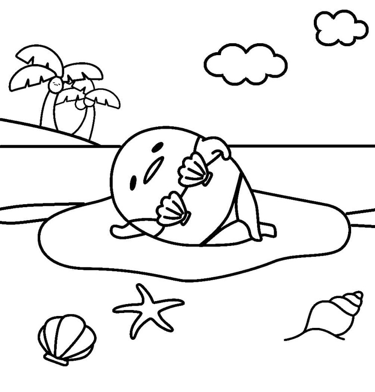 Desenhos de Desenhe Gudetama na Praia para colorir