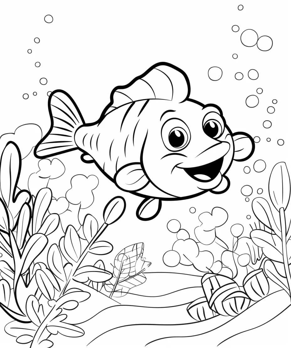 Desenhe Peixe fácil para colorir