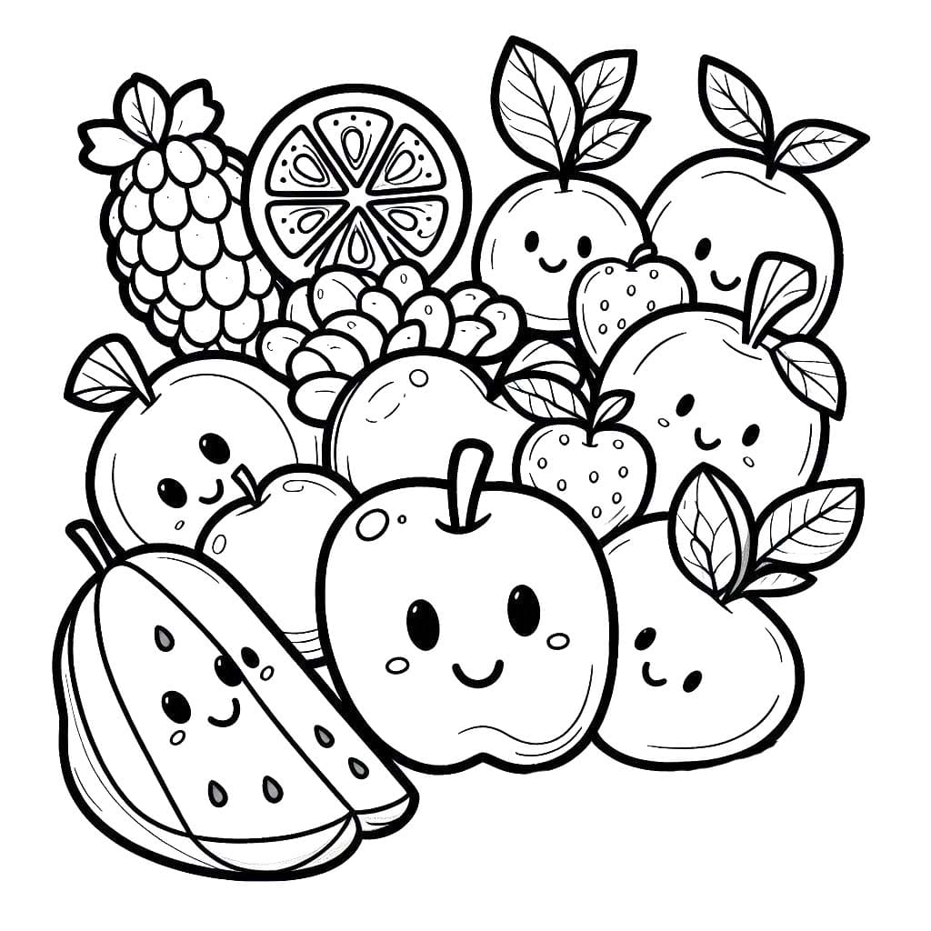 Desenhos de Desenhe Frutas imprimível para crianças para colorir
