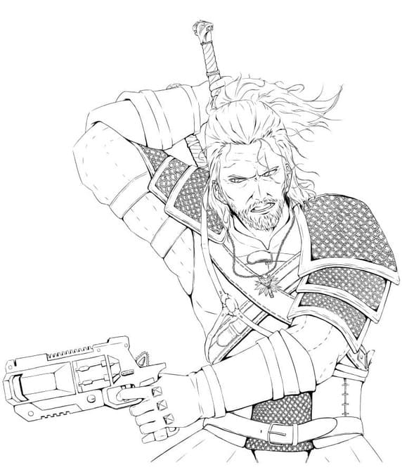 Desenhos de The Witcher fácil em crianças para colorir