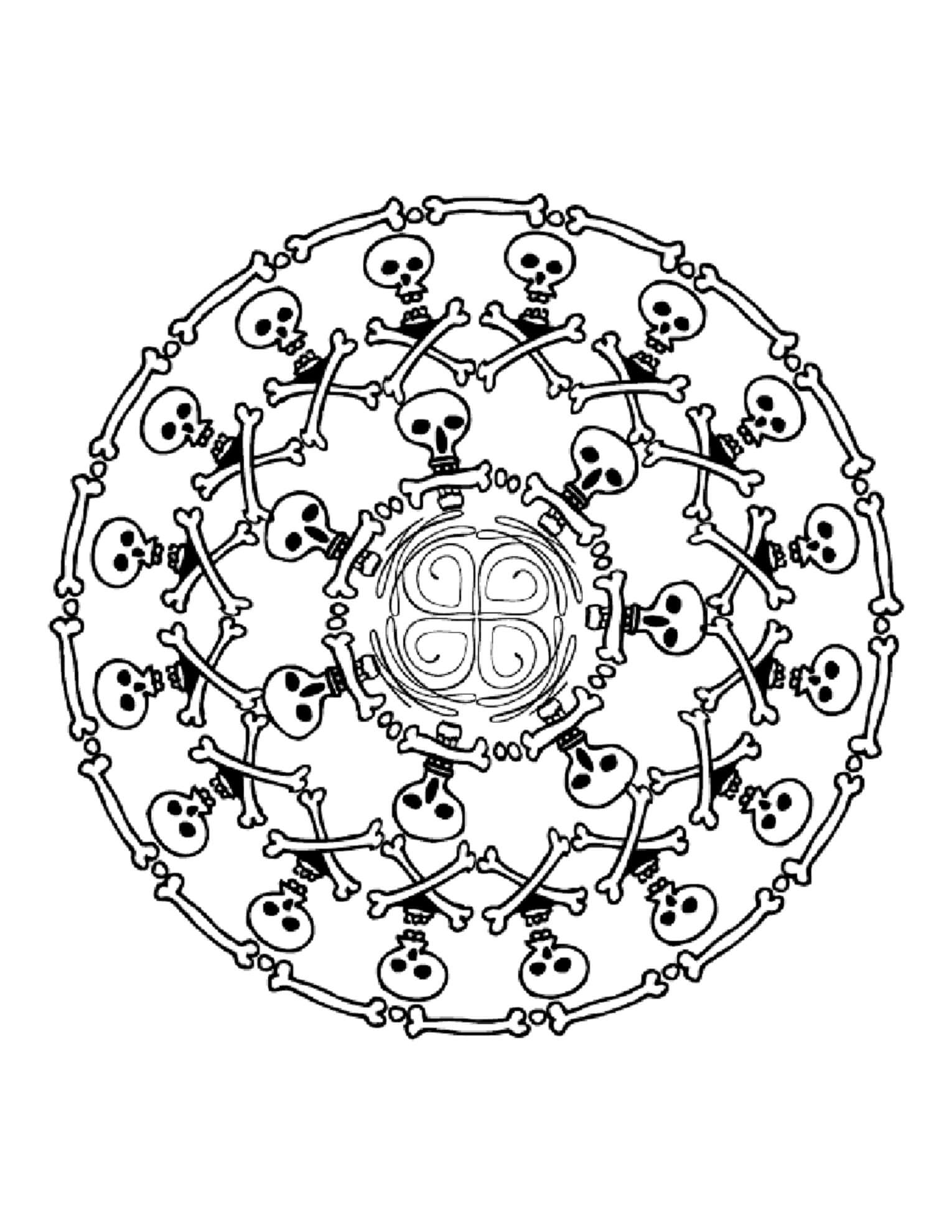 Skulls and Bones in Halloween Mandala coloring page - Download, Print ...