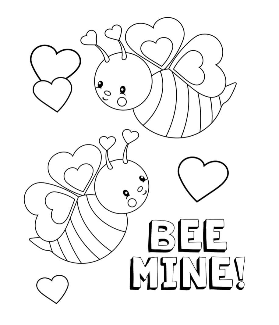 Bee Mine in Valentine coloring page