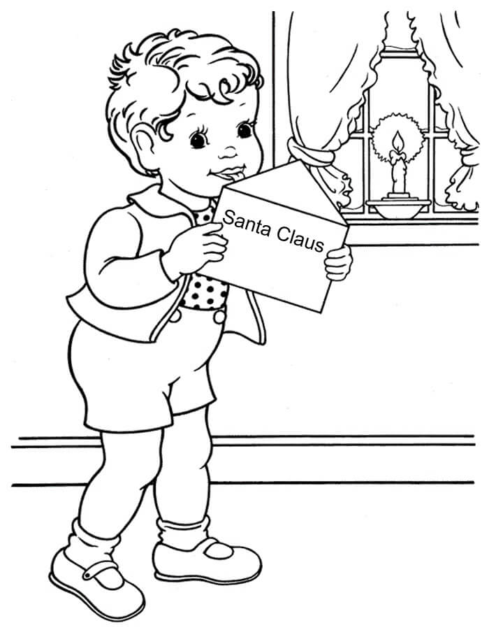 Child writes a Letter to Santa Claus coloring page