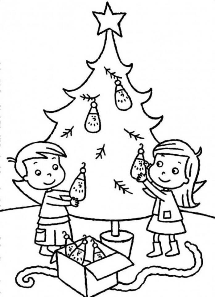 Children is decorating the Christmas Tree