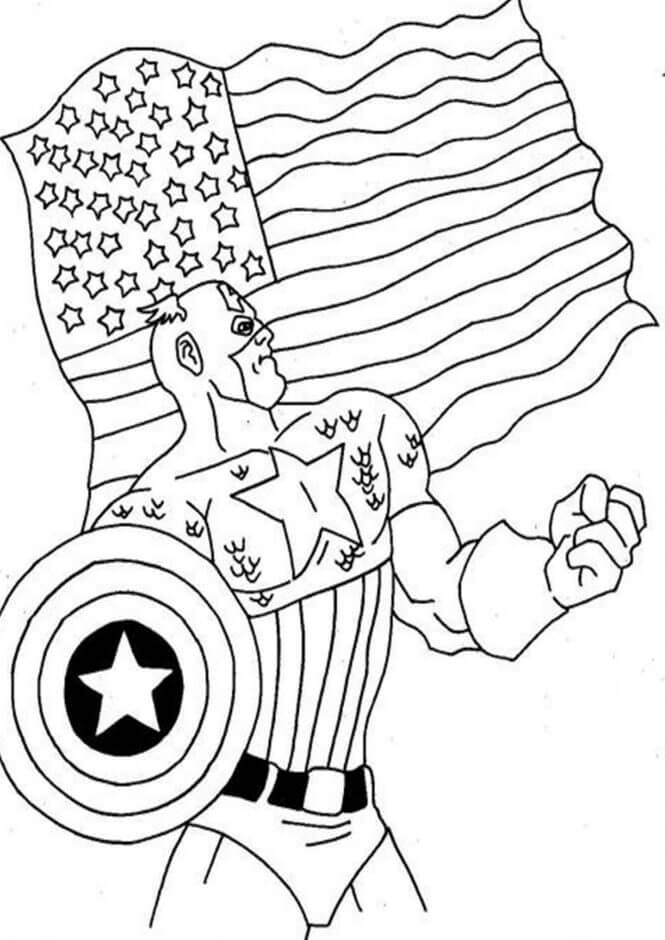 Comic Captain America with American Flag