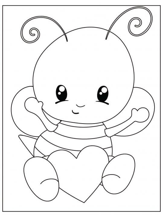 Cute Bee with Heart in Valentine coloring page