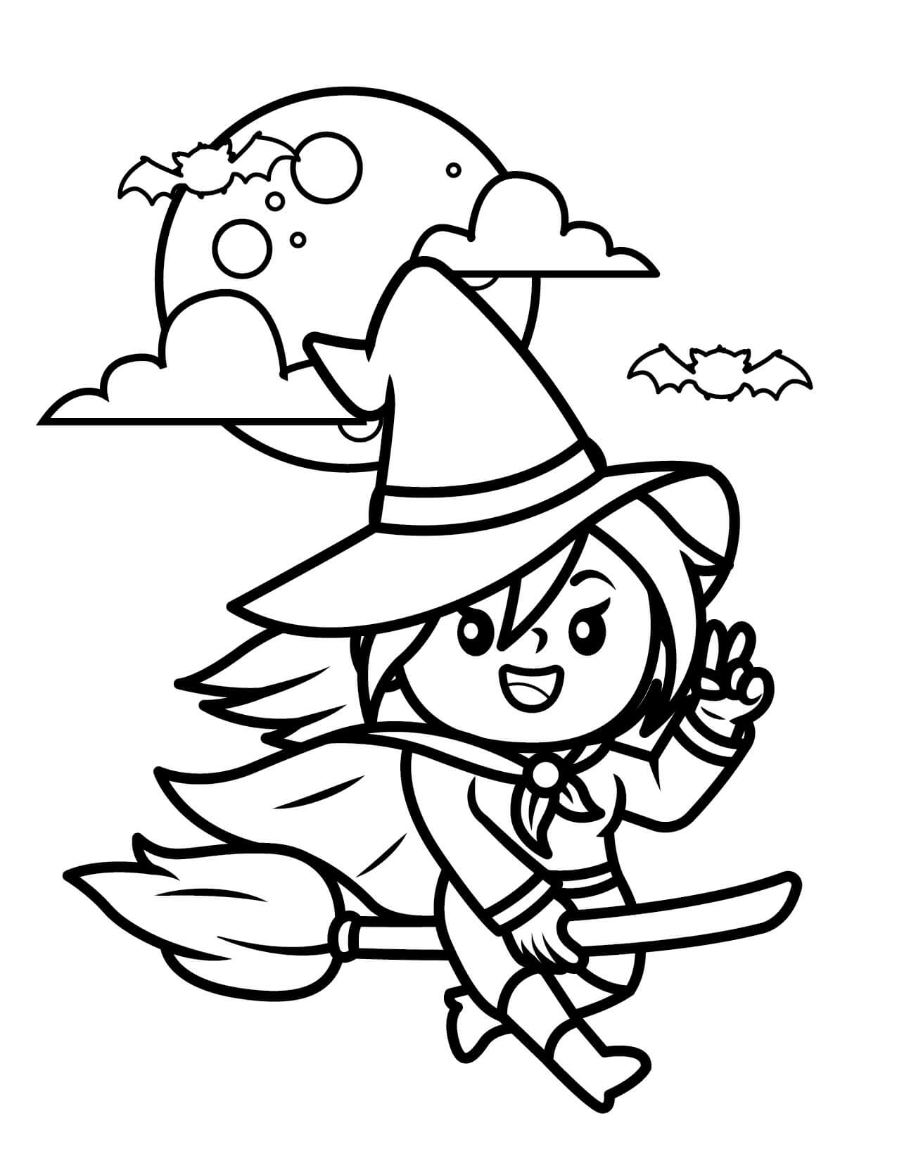 Cute Witch Flying in Halloween