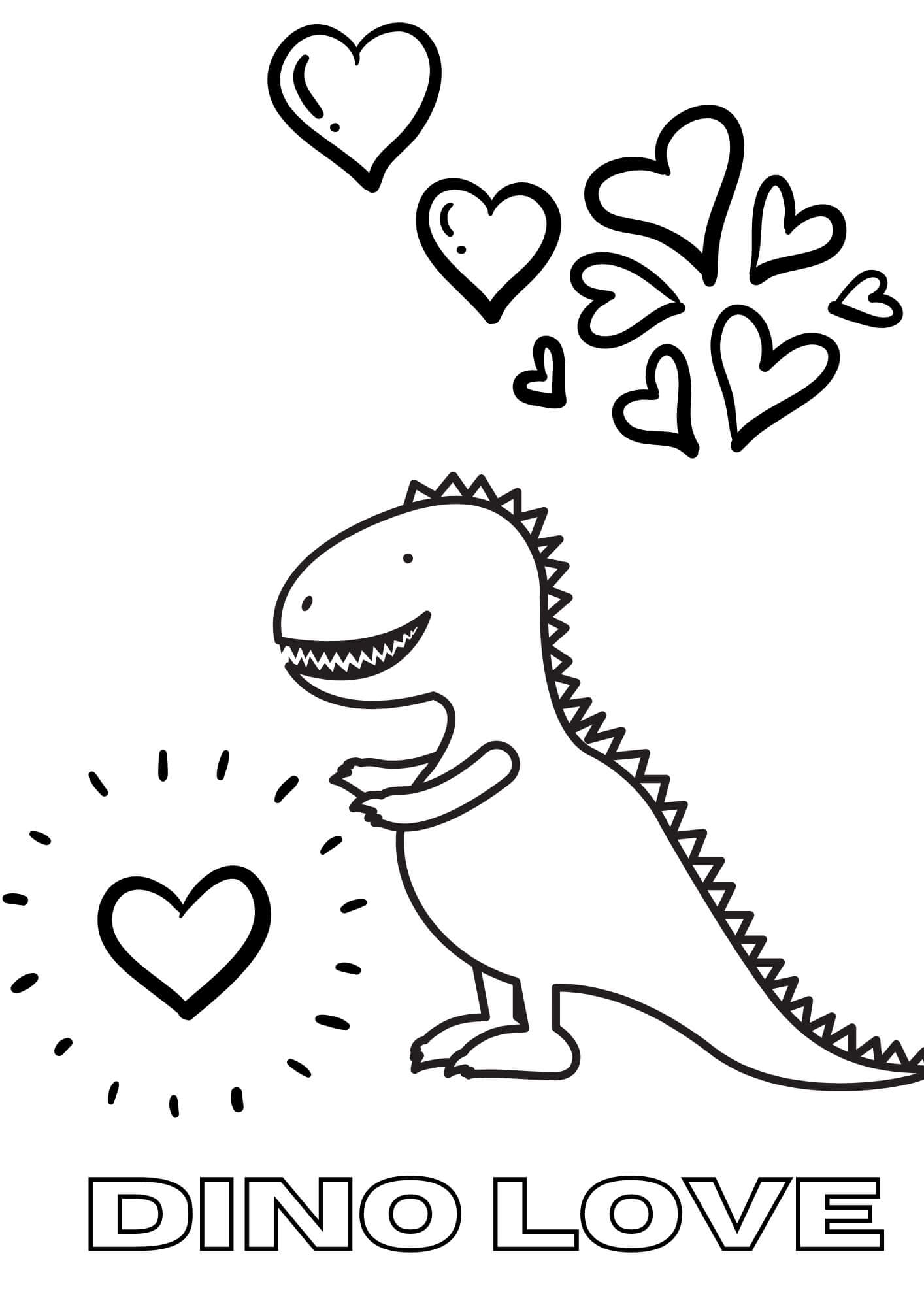 Dino Love in Valentine coloring page