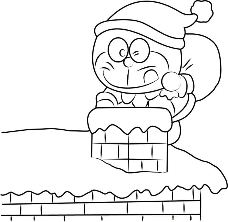 Doraemon at Christmas coloring page