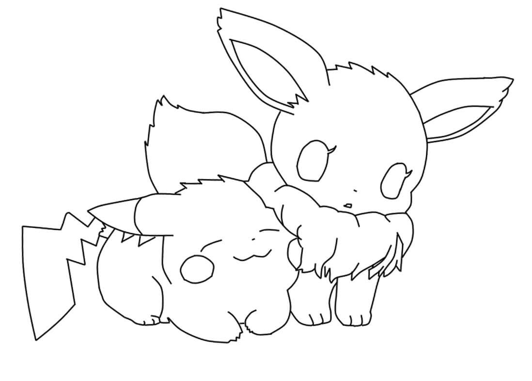 Eevee and Pikachu coloring page