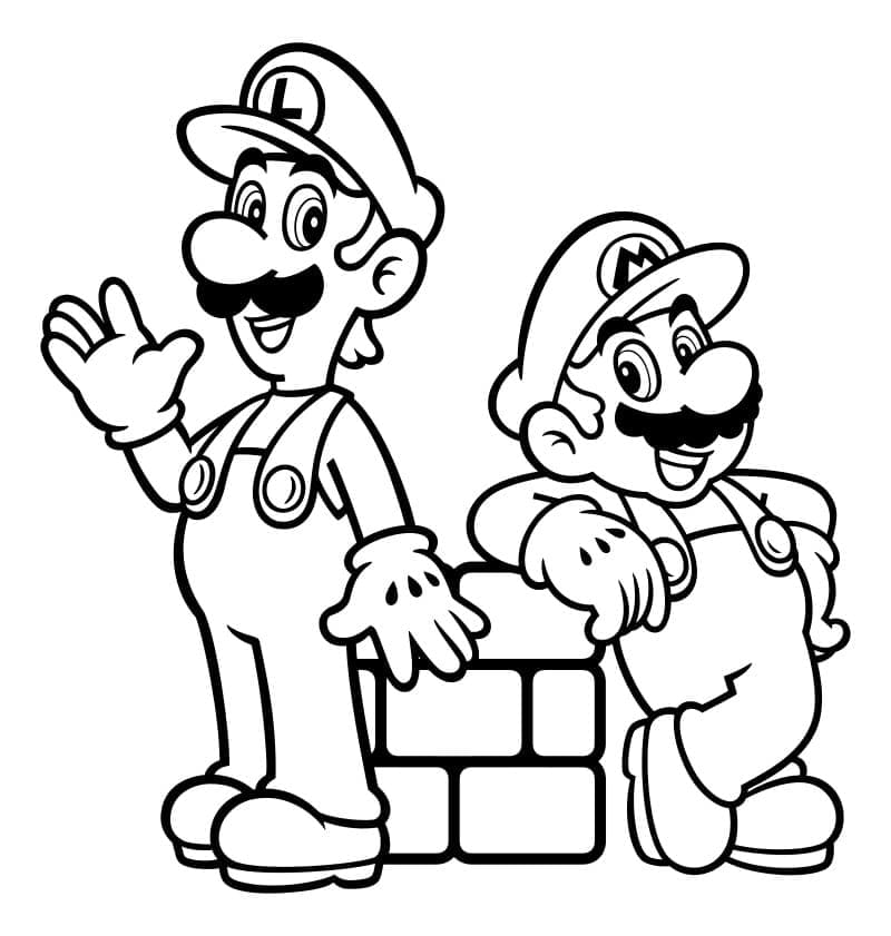 Friendly Luigi and Mario coloring page